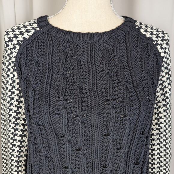 Miss Wu Mixed Knit Sweater Black & Ivory Houndstooth Cable Knit Size XL - Picture 8 of 12